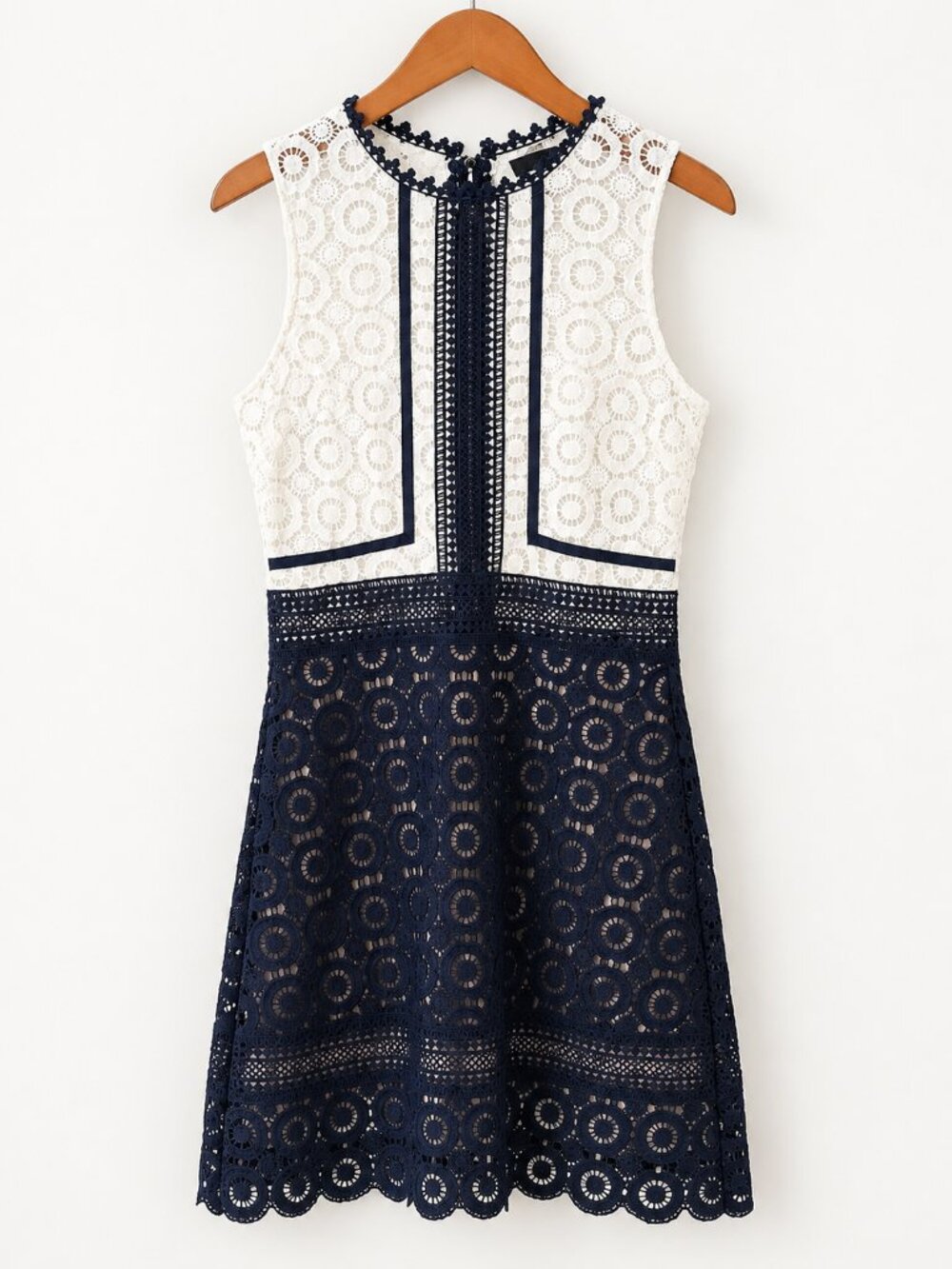 AQUA Navy & White Lace Fit & Flare Dress Size S